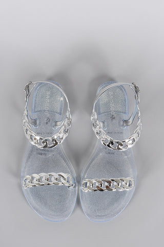Bamboo Jelly Glitter Metallic Chain Flat Sandal