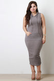 Ribbed Knit Hooded Sleeveless Bodycon Midi Tank Dress