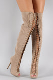 Liliana Peep Toe Lace Up Stiletto Thigh High Boot