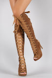 Corset Lace Up Cutout Peep Toe Stiletto Knee High Boot