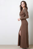 Lace Up Front Slit Striped Maxi Dress