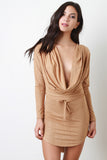Plunging Cowl Neck Suede Mini Dress