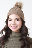 Fur Pom Pom Wide Ribbed Beanie