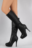 Bamboo Quilted Almond Toe Heeled Platform Boots