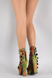 Multicolor Snake Buckled Strappy Gladiator Chunky Platform Heel