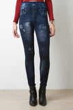Distressed Denim Print High Waisted Leggings