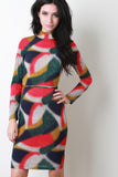 Multi-Color Corset Lace Back Mock Neck Dress