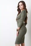 Faux Suede Twisted Front Ruched Dress