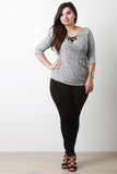 Heathered Quarter Sleeves Surplice Necklace Top